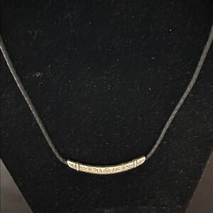 Brighton “Flower” EUC braided leather necklace. Detailed silvertone bar pendant